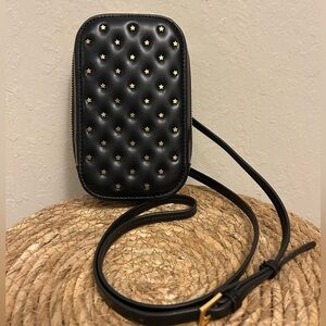 Rebecca Minkoff Black Crossbody Phone Pouch with Gold Star Studs